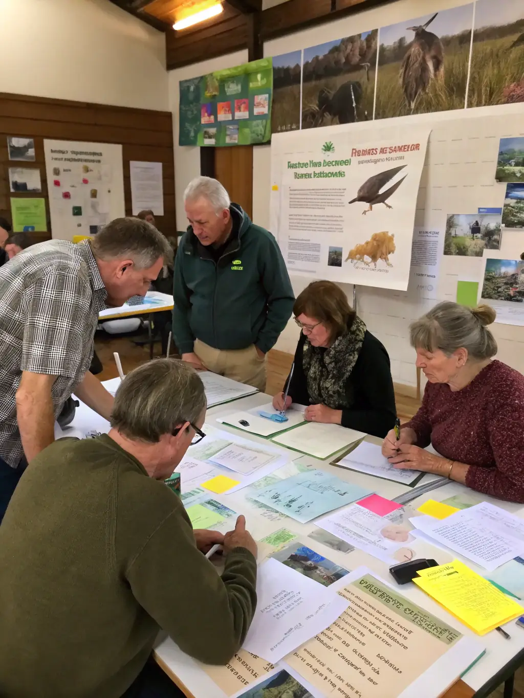 A photo of community members participating in an educational workshop on wildlife conservation and responsible hunting practices.